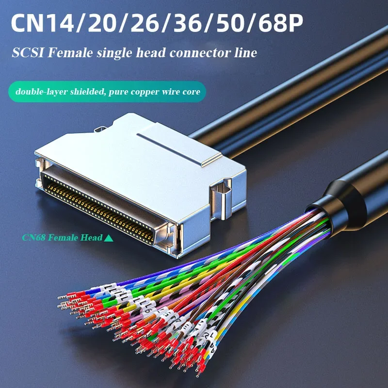 SCSI Female to Female Servo Connection Cable CN14/20/26/36/50/68 Pin Female Single Head Servo Wire with Terminal and Number Tube