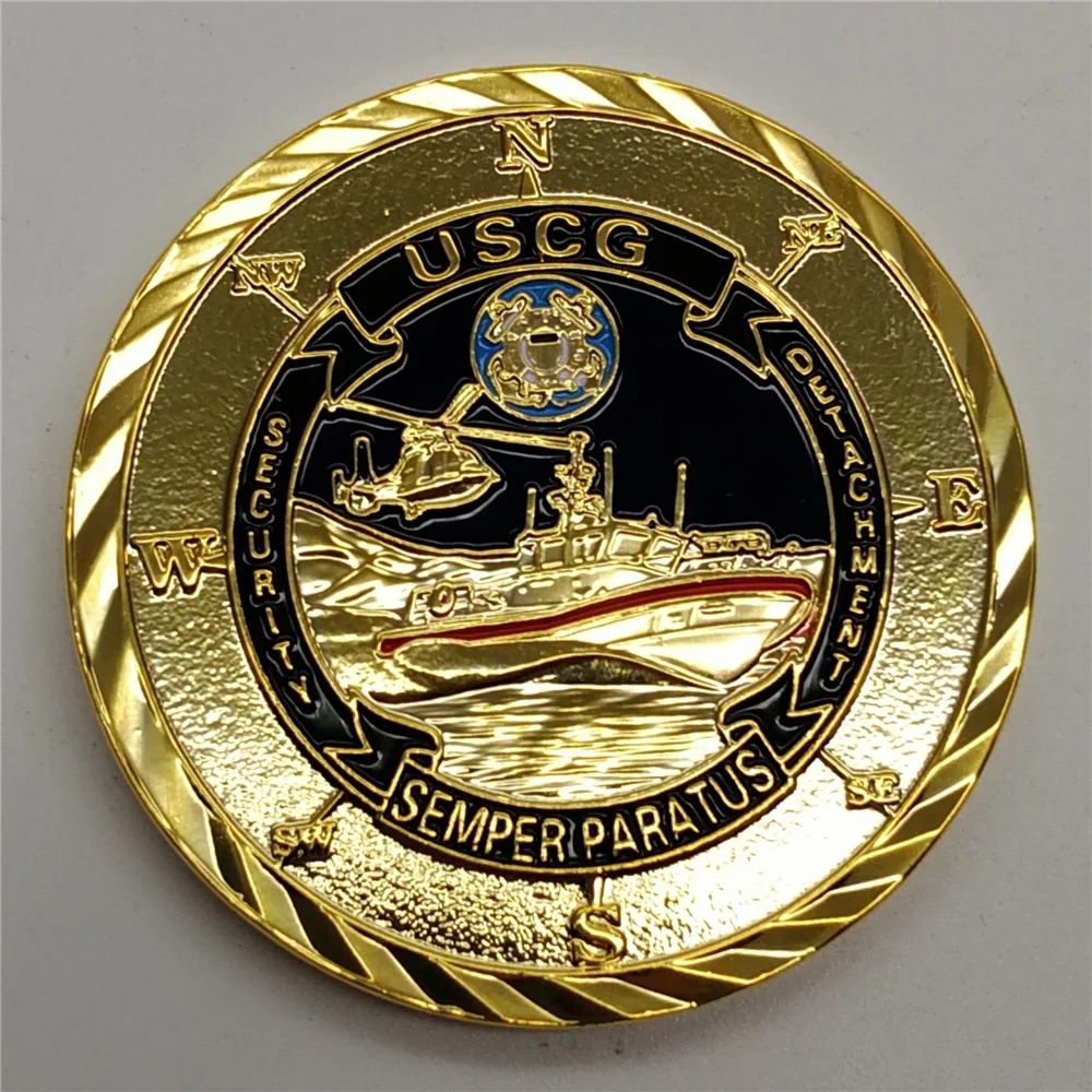 United States Coast Guard Souvenir Coin Semper Paratus USCG Core Values Challenge Coin Veteran Golden Plated Commemorative Coin