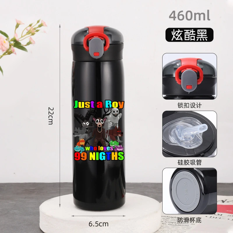 99 Nights in The Forest サーモスカップ キッズ漫画水筒 ストロー付き 子供用 460ml アウトドアスポーツ 学校 コーヒーマグ ギフト