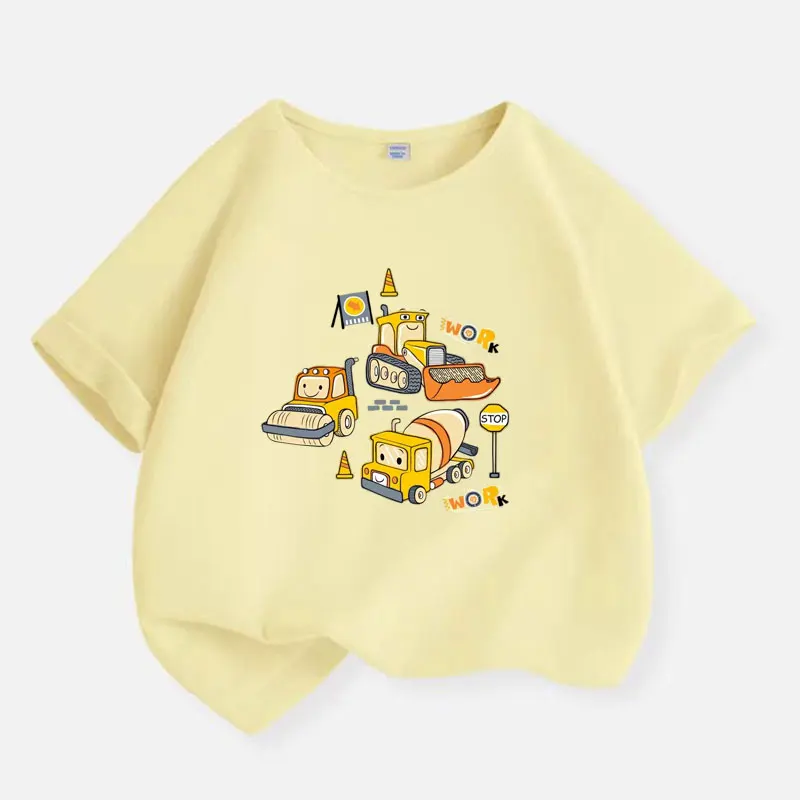 2026 Summer Car concrete mixer truck Print Cotton Boys T Shirt Sport Baby Kids TShirt Travel Casual Children Clothes Black Blue view 2