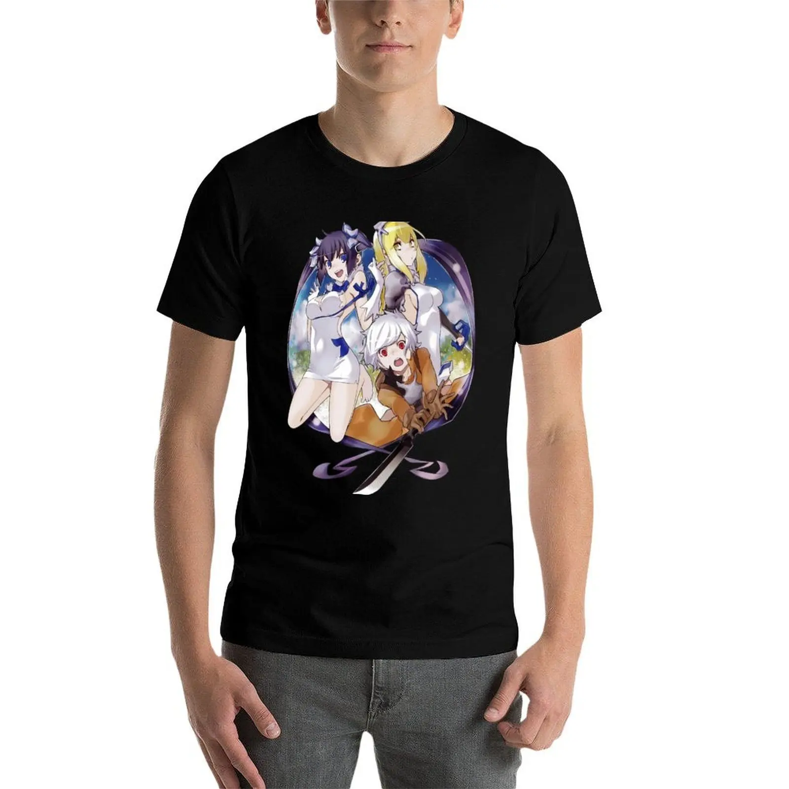 

Футболка Danmachi, мужская однотонная забавная футболка, хлопковая футболка