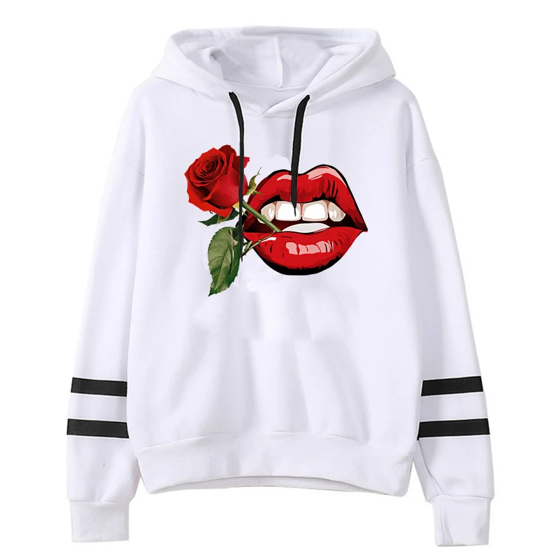 

Passionate Lips Embrace Red Rose Graphics Hoodies Women 2024 Romantic Funky Chic Hooded Lips Kiss Trend Female Autumn Sweatshirt