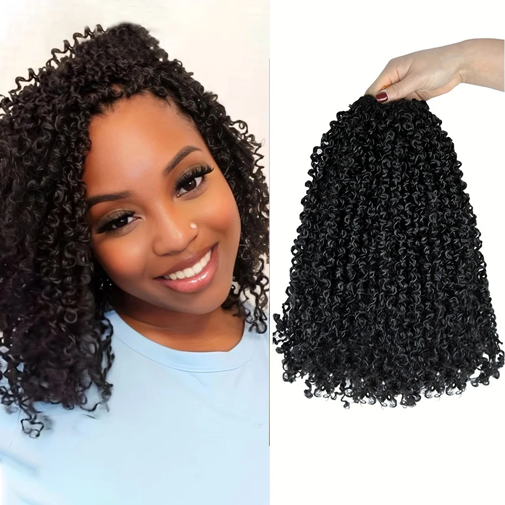 8-14Inch Black Pre-looped Yanky Twists Crochet Braids Ombre Brown Bohemian Spring Twists Hair with Curls Synthetic Extensions