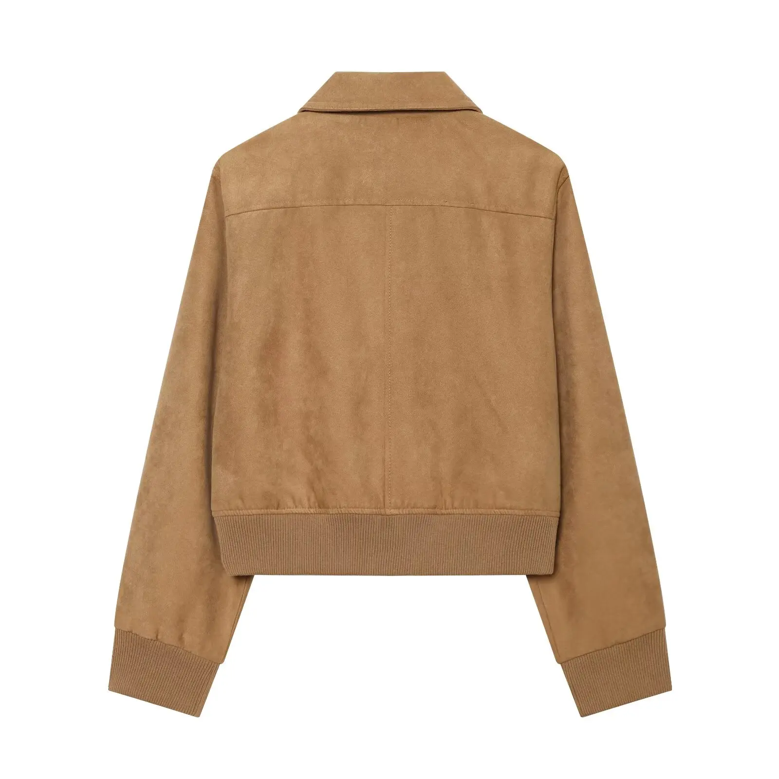 BSAY New Vintage Fashion Women Pilot Bomber Jacket Lapel Collar Full Zip Cropped Jacket Ribbed Hem Street Style Casual Outerwear