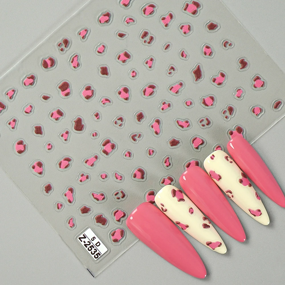 5D reliëf luipaardprint nagelstickers schattige cartoon multitudinale patroon stickers groothandel korting aanpasbare nageldecoratie