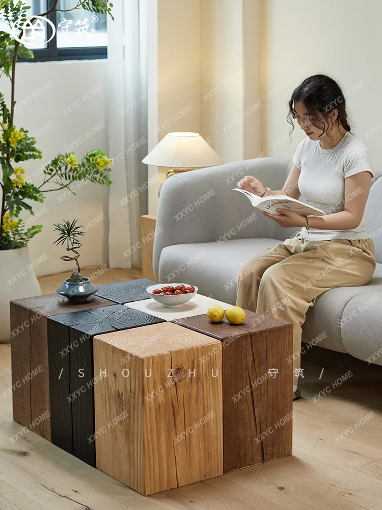 

LLog pier living room wabi sandy wind root carving ornament base flower stand square shoe changing stool
