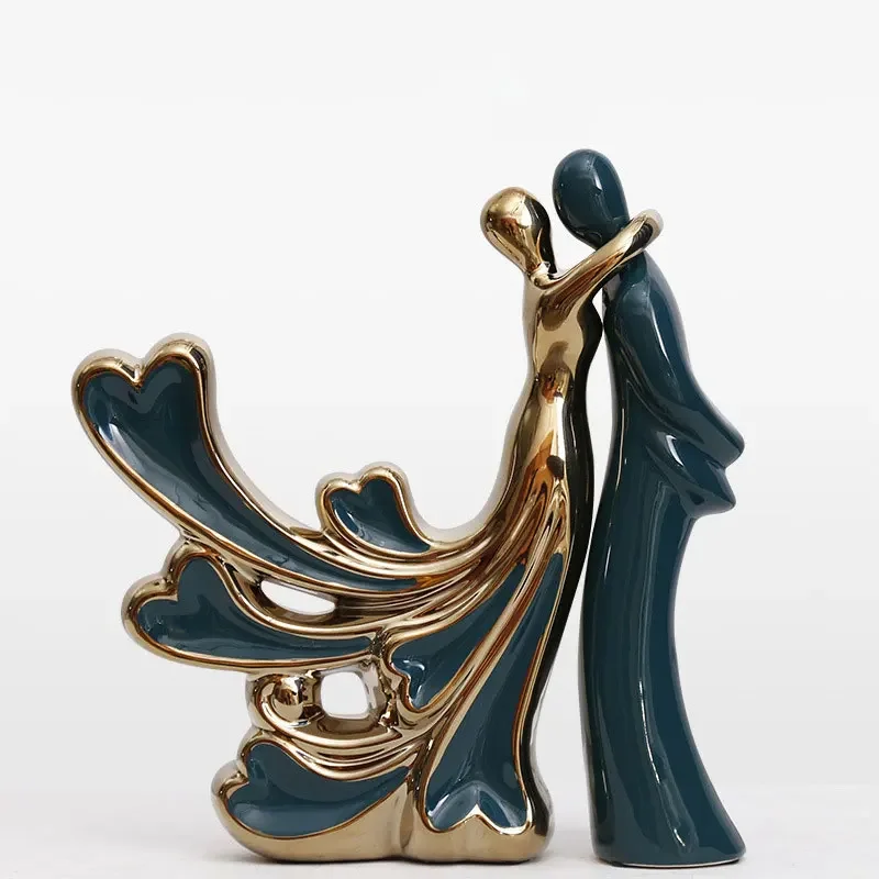 ديكور المنزل تمثال السيراميك الإبداعية سطح المكتب زخرفة زوجين هدية الزفاف الشمال موراندي الأخضر غرفة المعيشة مكتب ديكور #2