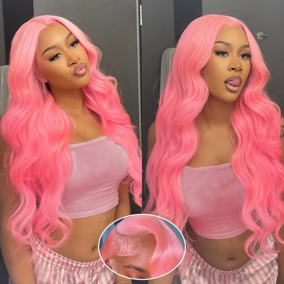

Pink Wigs Body Wave Human Hair Wigs 30 32 Inch 13x4 HD Lace Front Wigs Pre Plucked Brazilian Lace Frontal Wigs For Women