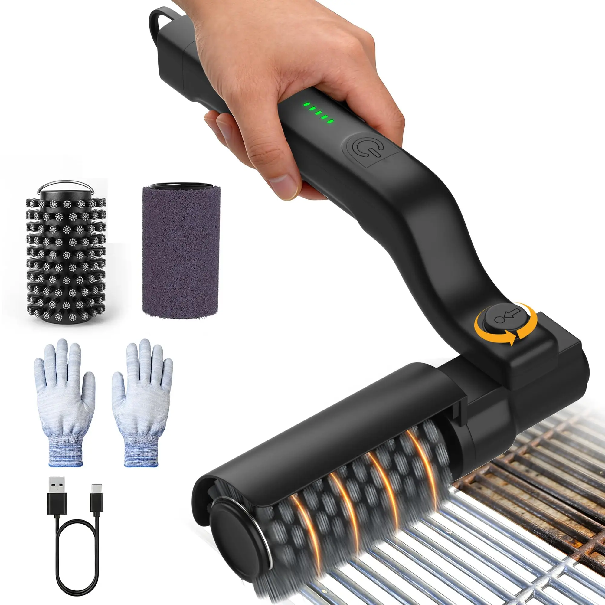 Electric Grill Brush 2 in 1 Cordless Rechargeable Grill Cleaning Brush Stainless Steel Brush Head 3-Speed Power for BBQ Grates