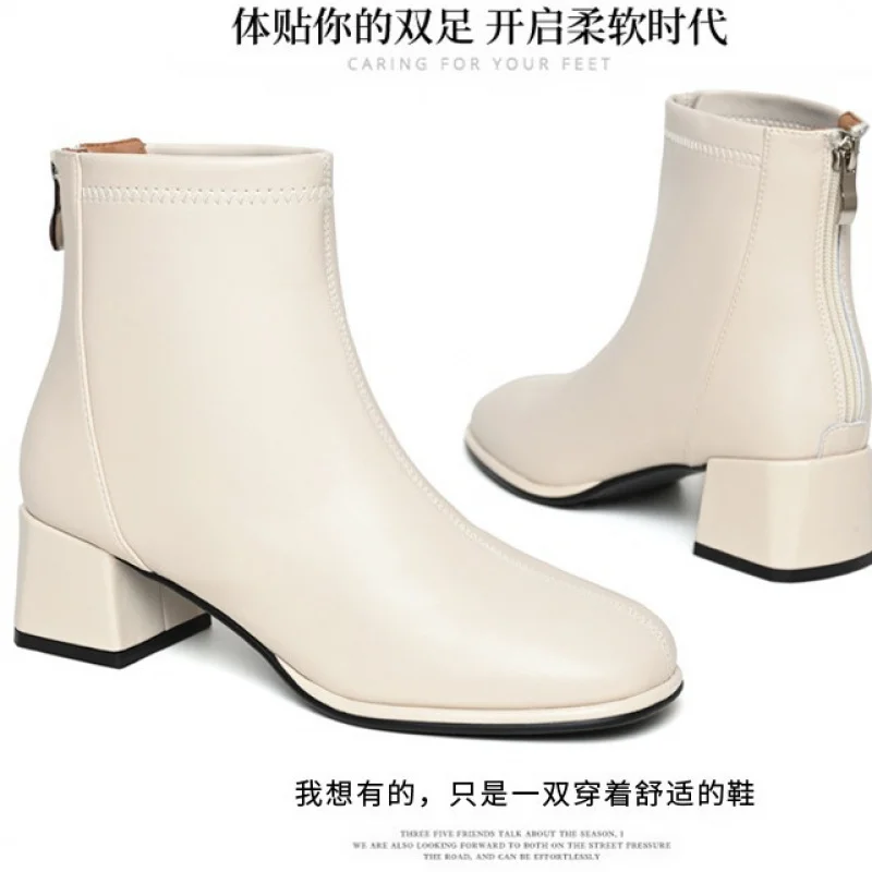 Square Head Chunky Heel Martin Boots Women2024Autumn and Winter New Martin European and American Foreign Trade plus Size Back Zi