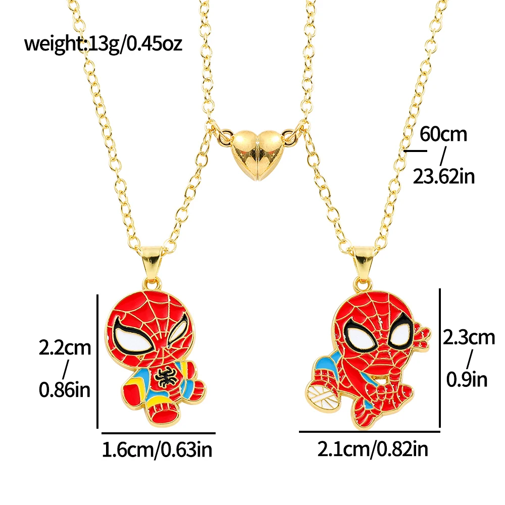 Spiderman Herzförmiger Magnetanhänger Halskette Cartoon Niedlicher Superhelden-Filmcharakter Schmuck Trendiges Geschenk für Freunde – Detail 6