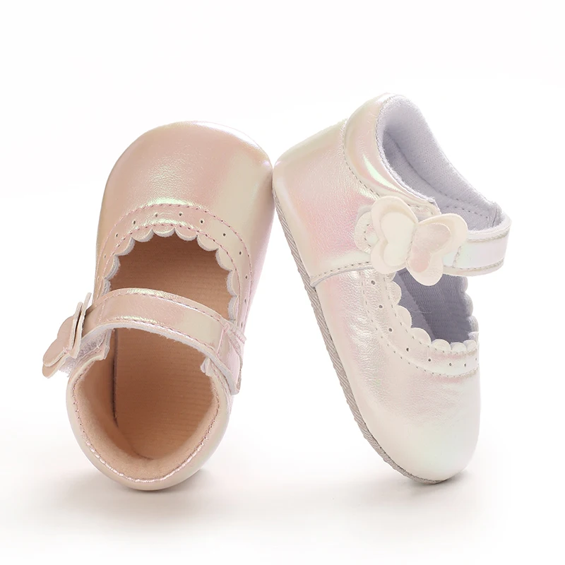 New Princess Shoes Leather Material 0-18 Months Female Baby Shoes Butterfly Knot Non slip Cloth Bottom Baby Shoes