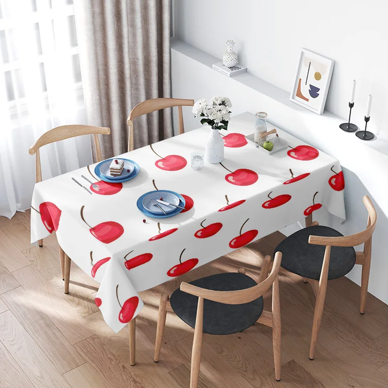 Vintage Cherry Tablecloth 4 Seasons Flower Print Dinner Party Decoration Non-Slip Waterproof Kitchen Linen
