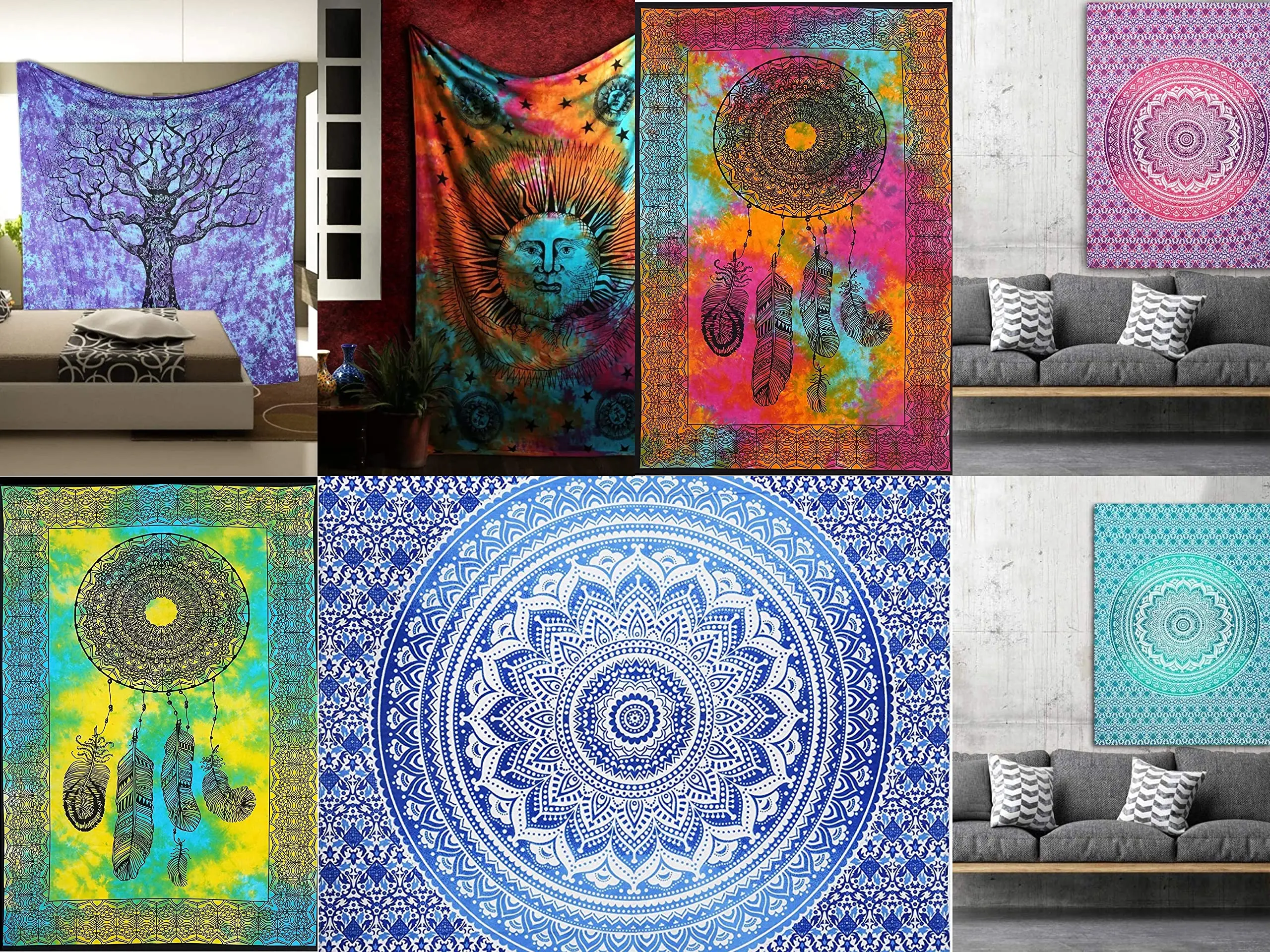 Wholesale Lot of Cotton Mandala Wall Hanging Tapestry Poster Bulk (100 PCS LOT, 40x30 Inches)