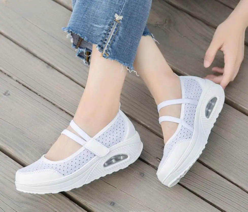 Mocassins confortáveis de malha respirável para mulheres, mocassins rasos de escritório, tênis de plataforma, sapatos slip-on ride verão e outono