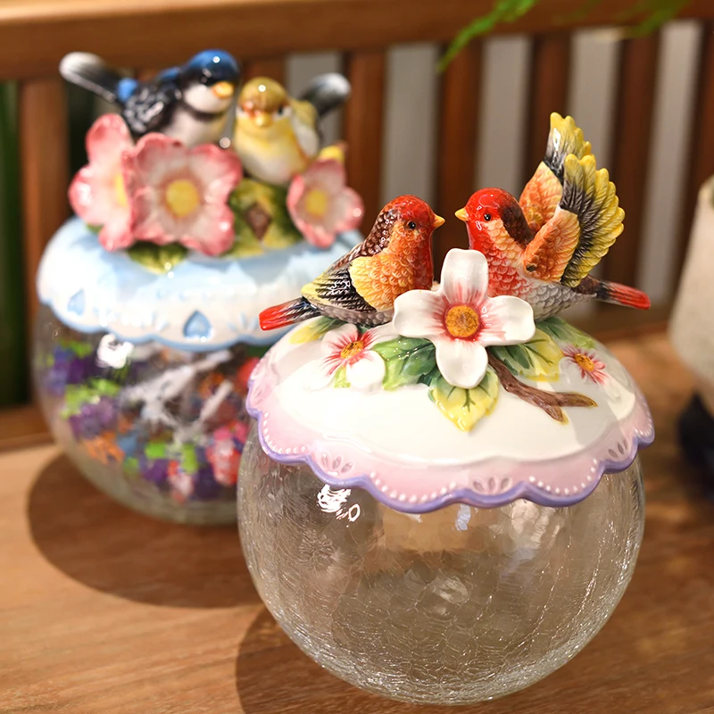 

Love Birds Ceramic Canister Glass Lid Storage Jar for Wedding Gifts Home Decor Figurines Kitchen Container for Sugar/Cookies