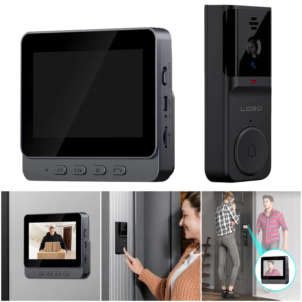 2.4G Wi-Fi Smart Video Doorbell with 4.3Inch IPS Display Intelligent Video Intercom Doorbell 2 Way Audio for Home Surveillance