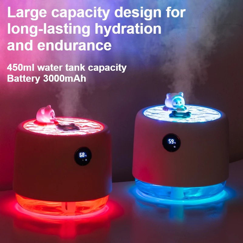USB Large Screen Digital Display Large Capacity Humidifier with Three Color Light Effect Romantic Projection Lighting Humidifier