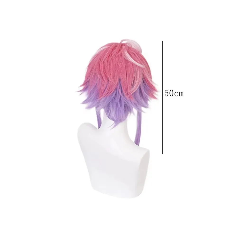 Short Pink and Purple Gradient Synthetic Cosplay Wig for Anime Characters, Layered Fluffy Style with Natural Curl Ends
