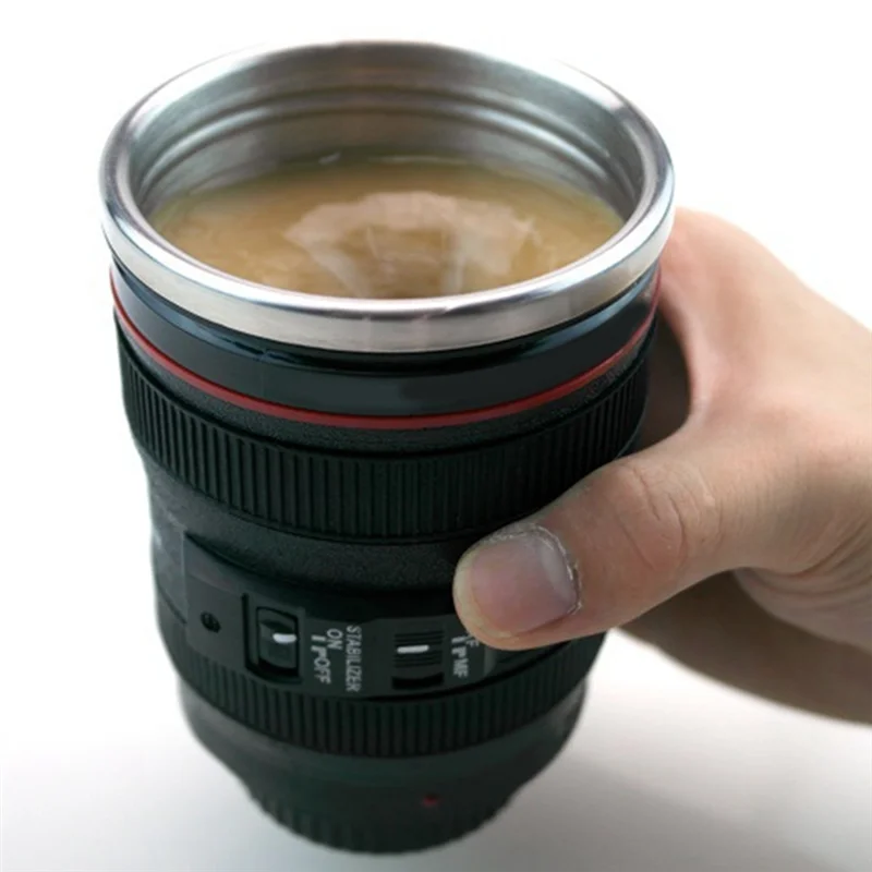 ABCL Stainless Steel Self Stirring Coffee Mug Camera Lens Coffee Mug Multipurpose Photographer Camera Mug Personalized Gift Dura