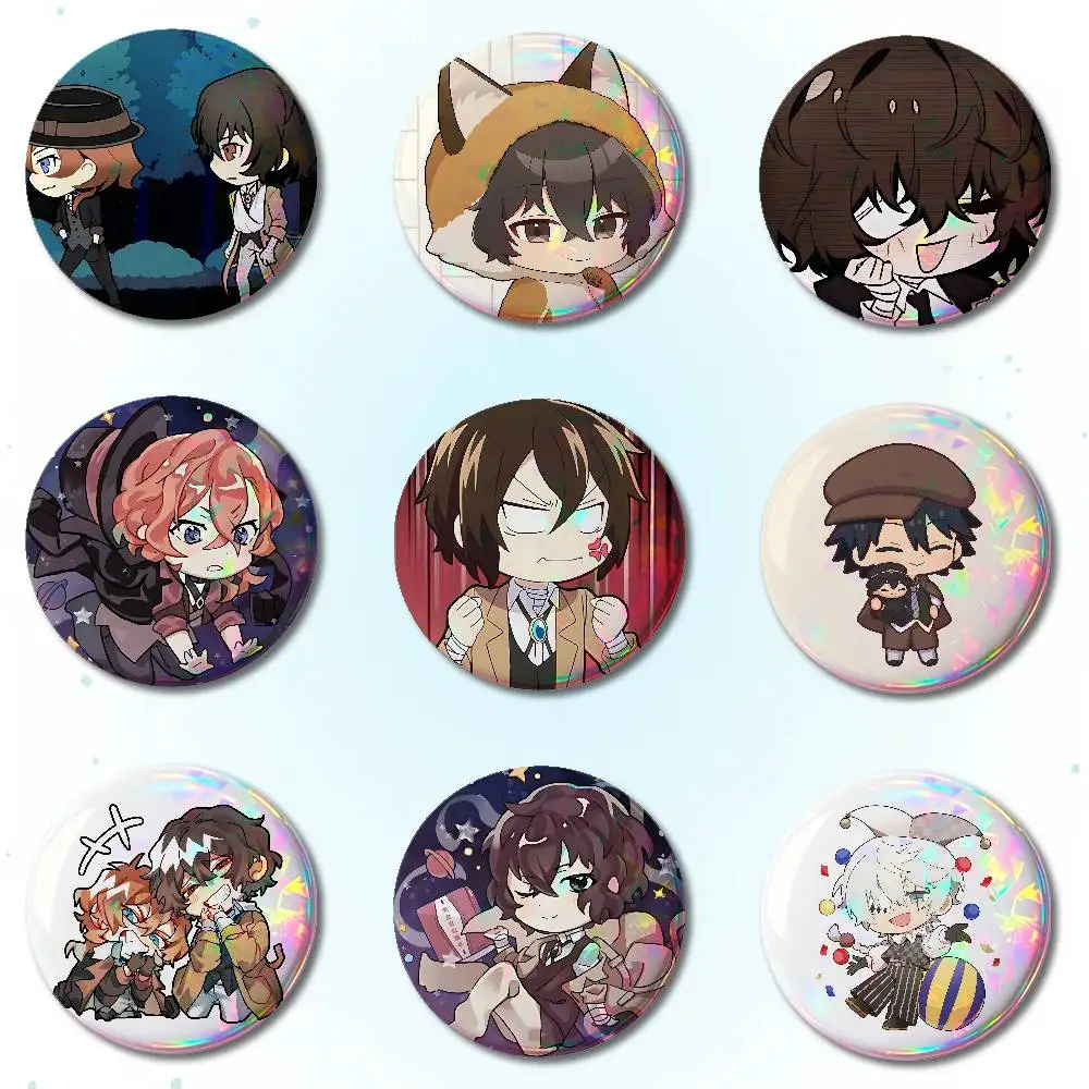 B-BungoS S-Stray Dogs Chibi Badges Round Brooch Cute Cartoon Idol Cosplay Badges DIY Backpack Clothing Jewelry Pins