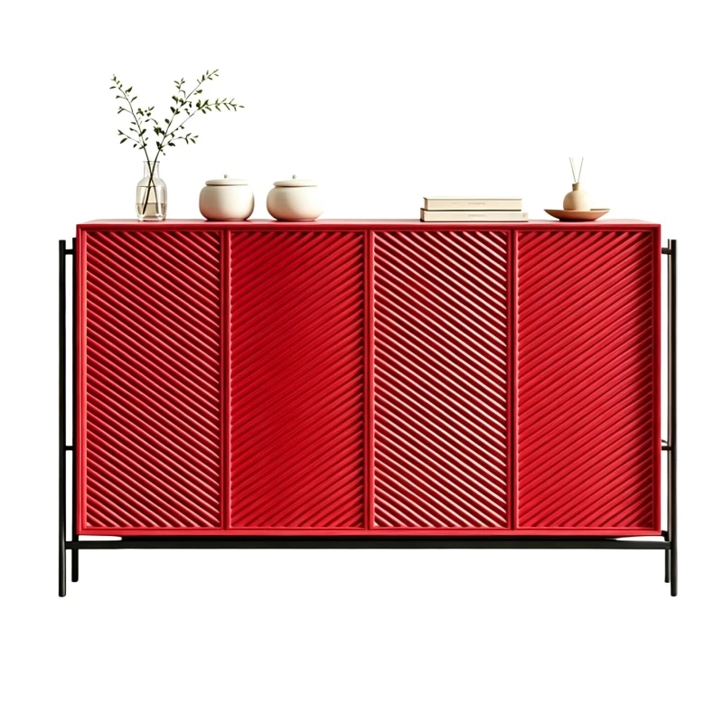 Red paint dining side cabinet, light luxury home shoe cabinet, home living room storage, modern simple decorative cabinet