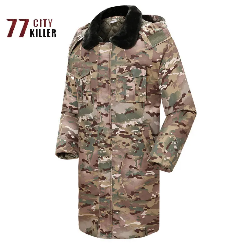 

Winter Thickened and Lengthened Parka Men's Outdoor Camouflage Waterproof Warm Cotton Jacket Men's Multi Pocket Zipper Coat