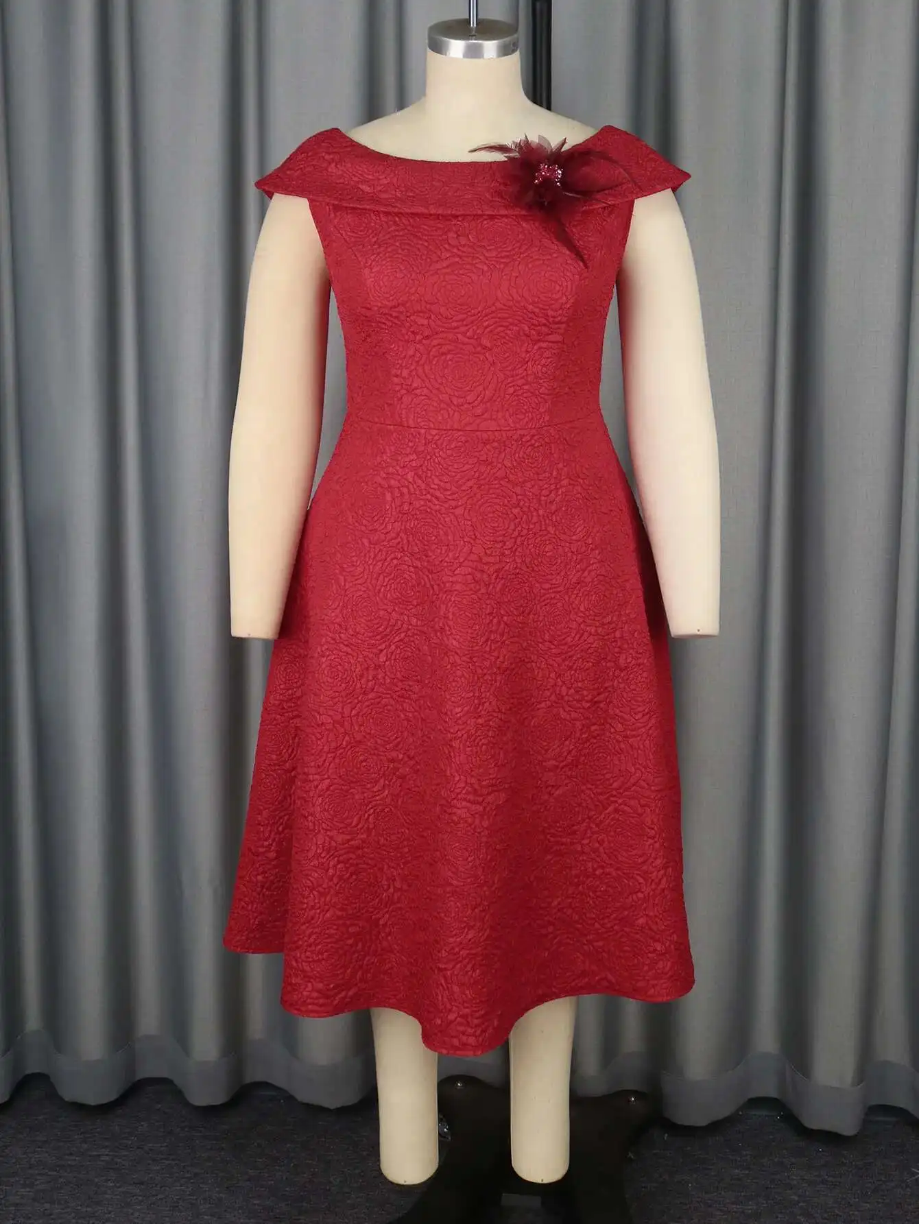 

Am050233plus Size Rose Jacquard Boat Neck A-line Dress Elegant Ball Gown Dress 2025 Summer Dress Robe Vestido Women Elegant 1