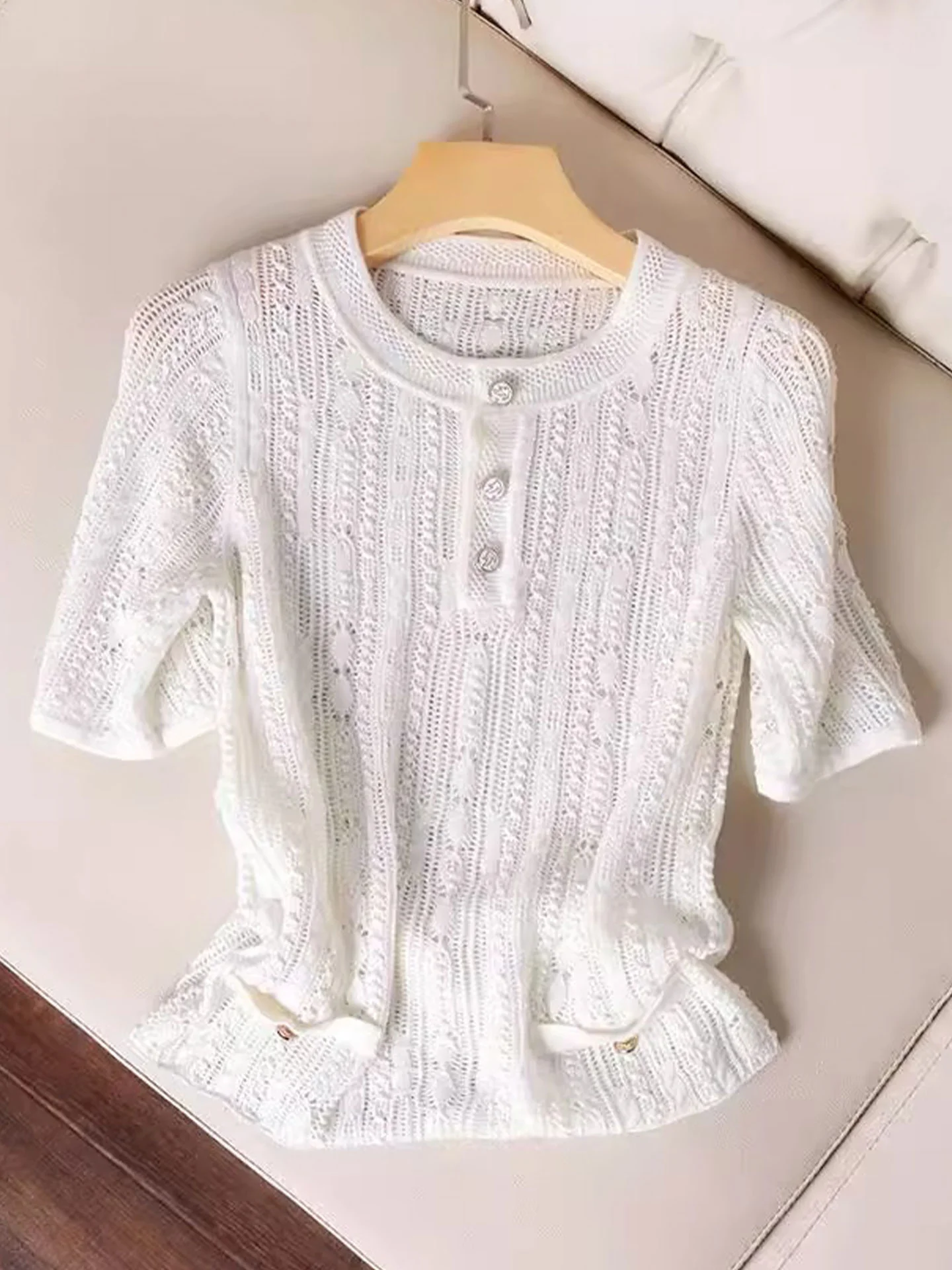 

Soft Cozy round Ne Knitwear T-irt Women's Base Layer Loose Fit Summer 2025 Korean Sle Commute Casual Anti-Aging