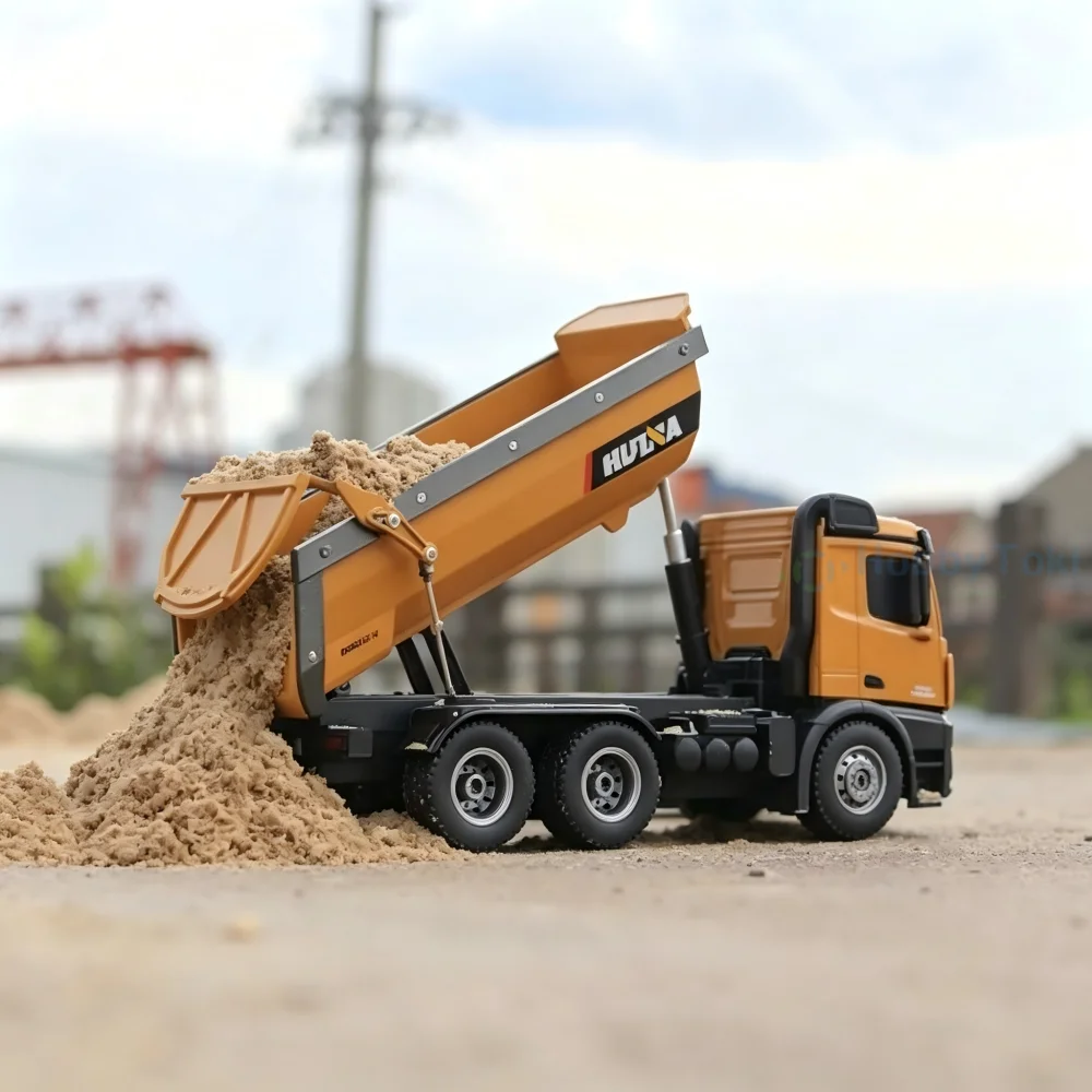 HobbyToki 1:14 Alloy RC Dump Truck 10CH Heavy Duty 10kg Load Self-Unloading Engineering Construction Vehicle for Boys Huina 1573
