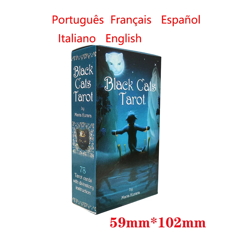 Black Cat English French Spanish Italian Portuguese Tarot Cards for Beginner with Pdf Guidebook