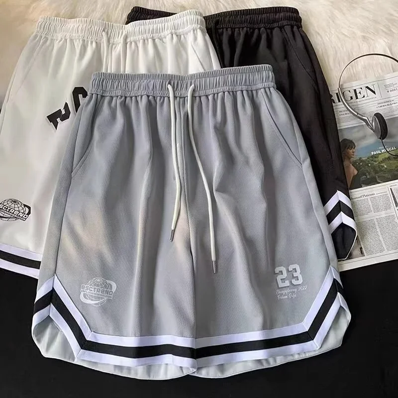 Summer Men's Basketball Shorts Ice Silk Sport Five-Quarter Loose Fit Youthful Breathable Lightweight  Color Casual Shorts