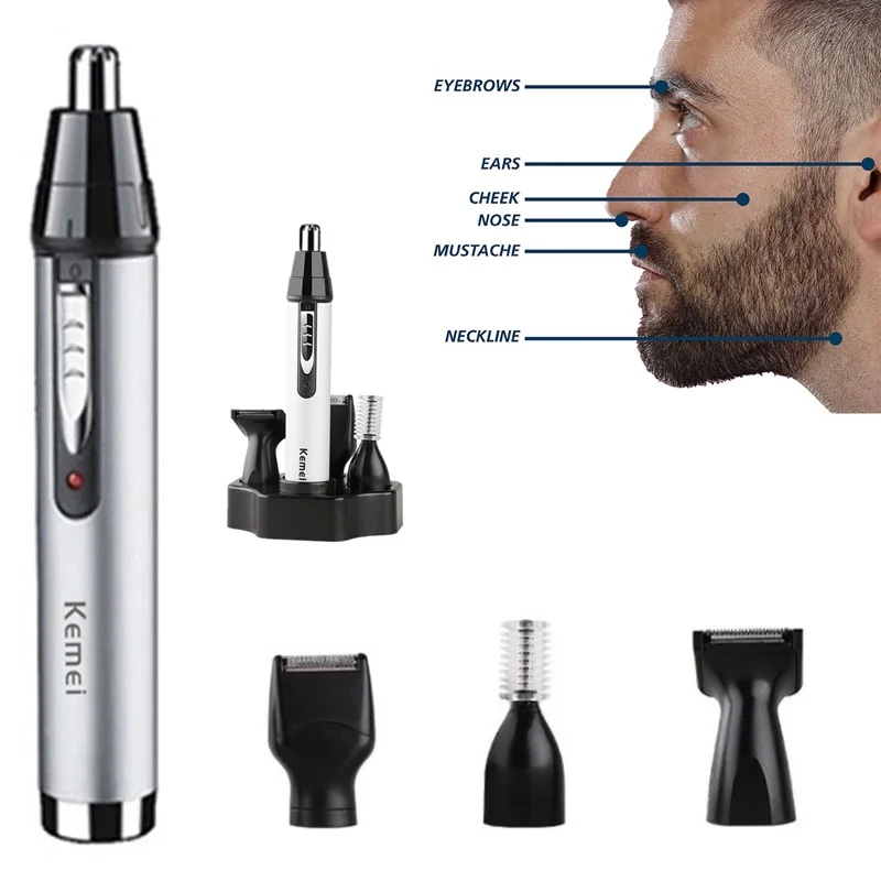 4in1 Rechargeable Nose Trimmer Beard Trimer for Men Eyebrow Nose Hair Trimmer Nose and Ears Hair Removal Machine Shaver Cleaning