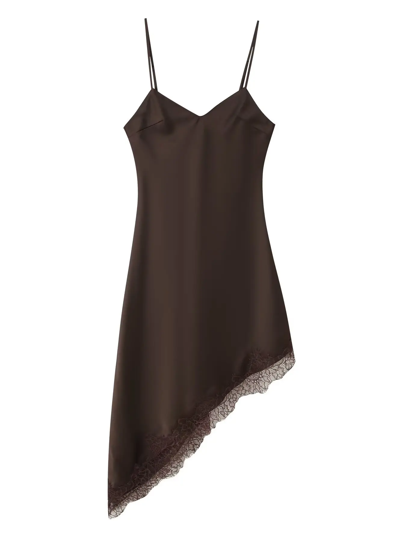 2025 nova chegada feminino cetim vestido sem alças renda guarnição sem costas design assimétrico bainha sexy vestido de festa