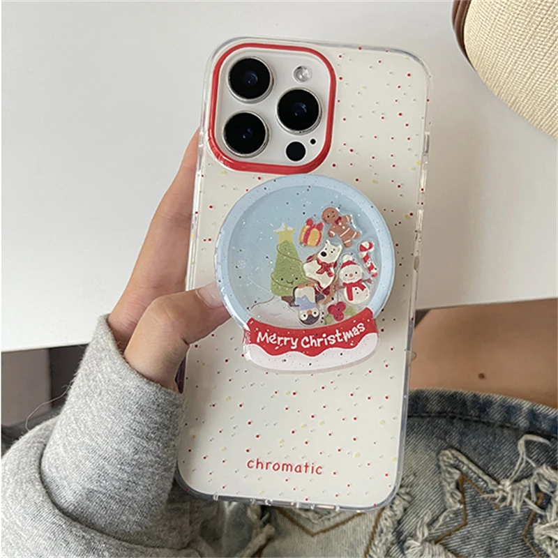 Cute Quicksand Christmas Cartoon Magnetic Holder Grip Tok Griptok Phone Stand Support For iPhone 16 15 For Pad Magsafe Smart Tok view 5