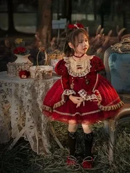 Eid New Girl Velvet Lace Lolita Princess Dress Infant Toddler Child Vintage Elegant Bow Tutu Vestido Christmas Baby Clothes