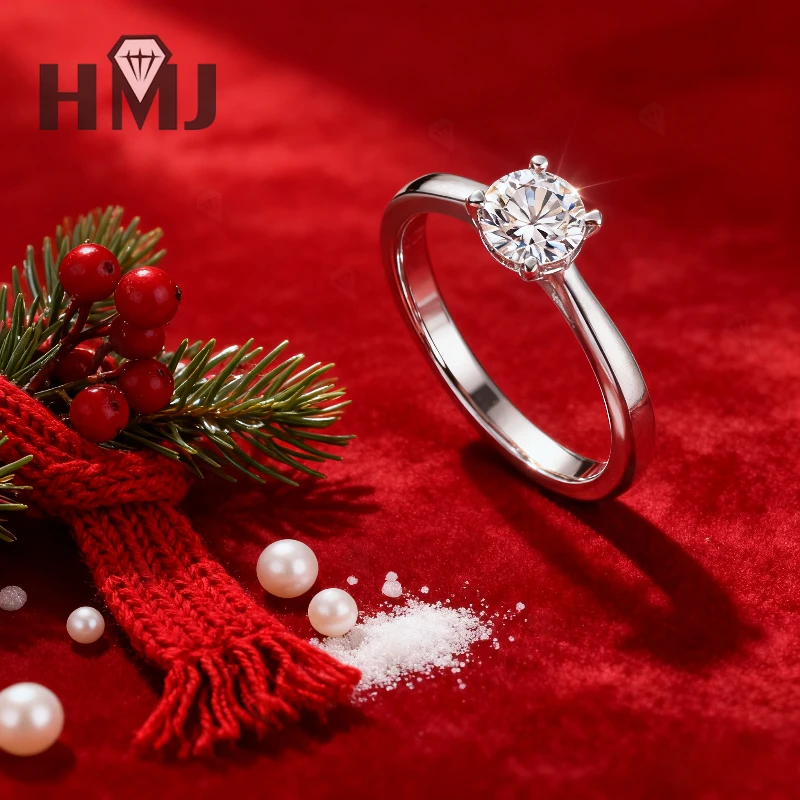 

Кольцо с муассанитом круглой огранки VVS1, прямоугольная чашка в форме сердца с четырьмя когтями, серебро 925, Рождество и Пасха