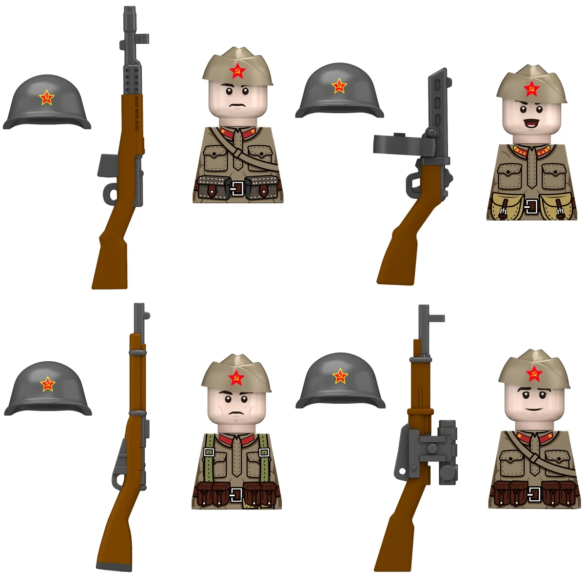 

New Kids Toys WW2 Building Blocks US UK Soviet Soldiers Mini Action Figures 4 Side Printed Toys For Kids Boys Birthdays Gifts