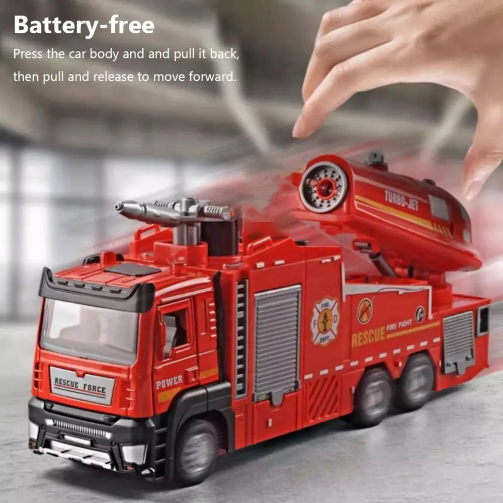1:32 Scale Fire Truck Model With Sound Light Interactive Toy Fire Engine Cars Pull-Back Function Water Spray Fire Rescue Toy