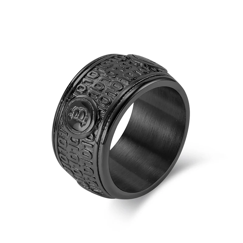 HIP Hop Rock Stainless Steel Bitcoin Management Ring for Men Charm Jewelry Black Gold Silver Color Drop Shipping