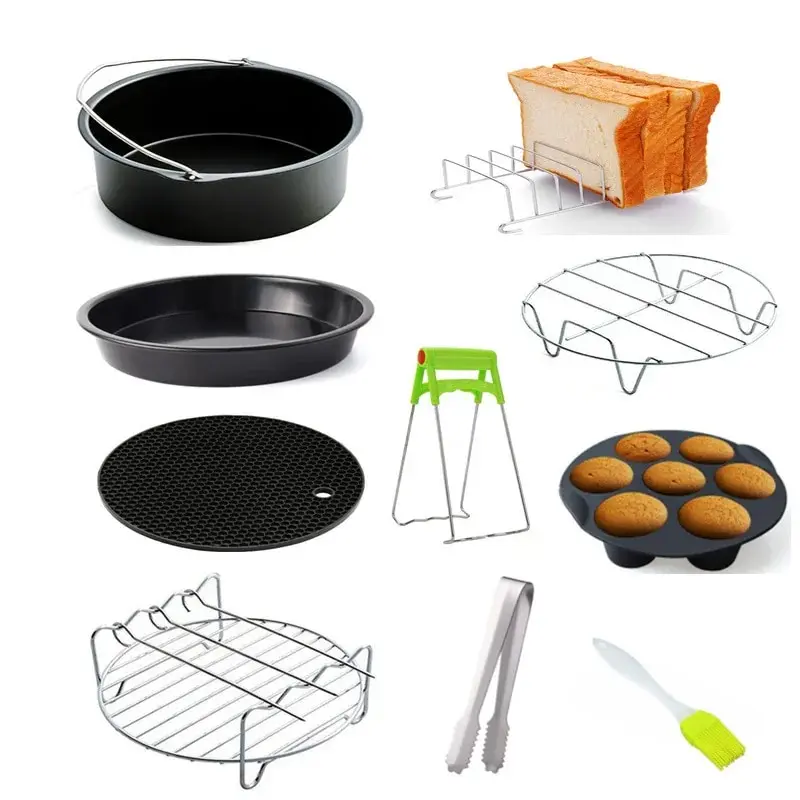 10pcs AirFryer Accessories 8/7/6 Inch Fit for Airfryer 4.2-5.8QT Baking Basket Pizza Plate Grill Pot Kitchen Cook Tool for Party