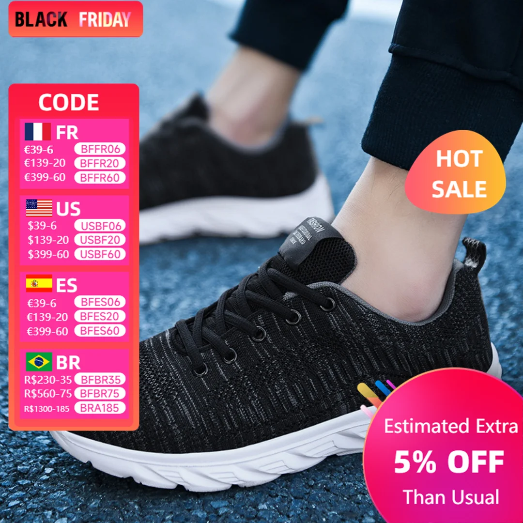 Big size men's shoes fashion autumn new flying woven breathable mesh shoes casual sports running shoes