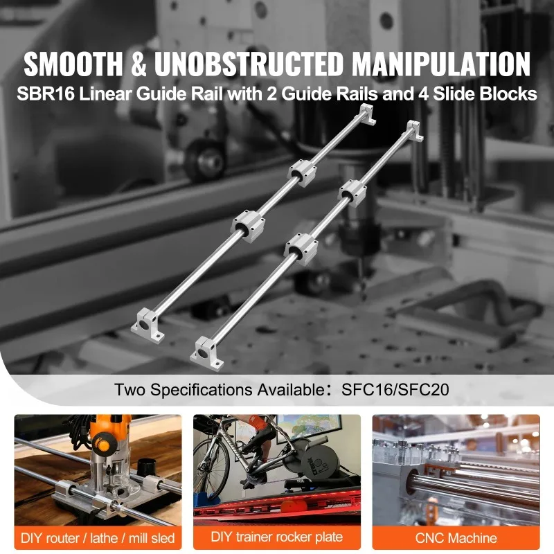 High Load SFC16 SFC20 Linear Guideway 1000/2000mm Linear Rail with 4 Sliding Blocks Linear Slide for CNC Router Milling Lathe