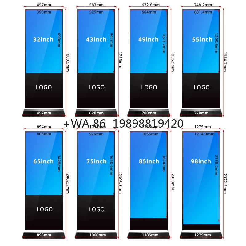 Pemutar Video Totem Layar Digital Signage LCD Vertikal Definisi Tinggi dengan Layar Sentuh Definisi Tinggi