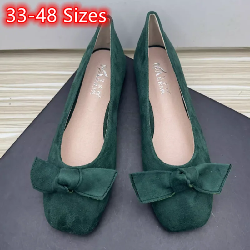 Ladies Designer Plus Size Shoes Hand Made Sewing Knot Flats Square Toe Wide Fits 44 45 4 Flock Driving Slip-On Ballet Chaussure