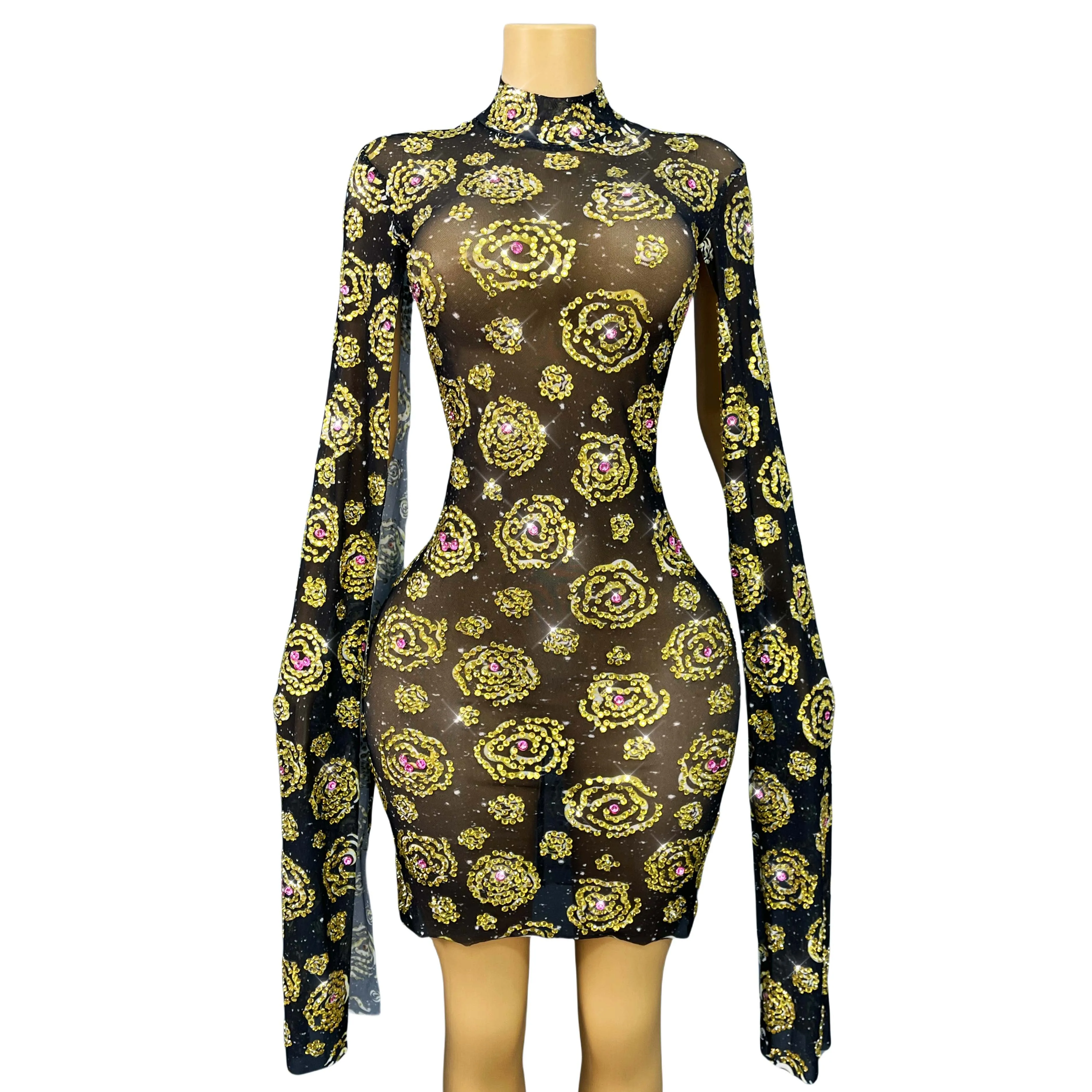 Hochwertiges, luxuriöses Abendkleid mit glänzenden Strasssteinen und Rosen für Damen, elegantes Cocktailparty-Kleid auf dem roten Teppich, Show-Outfit, Jinmeigui