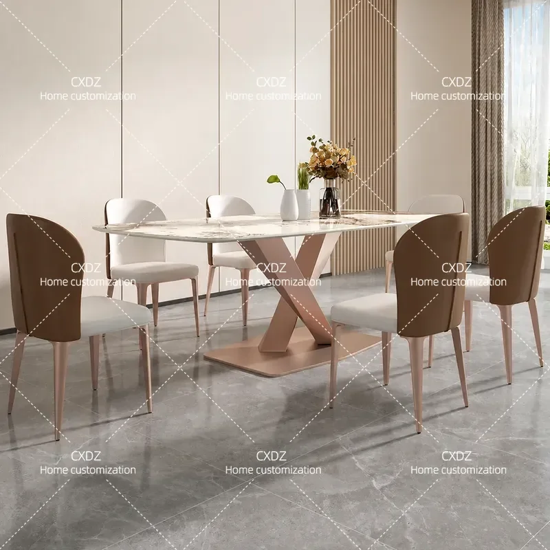 Modern Simple Rectangular Dining Table and Chair Set Small Household Light Luxury Rock Slab Restaurant Furniture