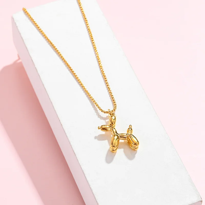 316L Stainless Steel Cute Style Balloon Dog Golden Pendant Necklace Sweet Funny Clavicle Chain Unique Girl Birthday Gift image 3