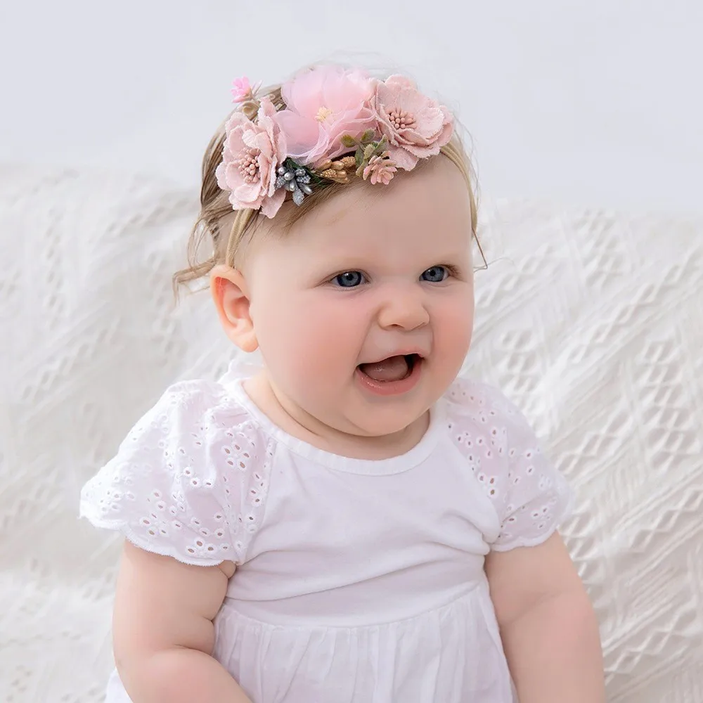 Flower Baby Headband Cute Princess Gauze Floral Hair Band For Newborn Girls Handmade Soft Elastic Children\'s Hair Accessories