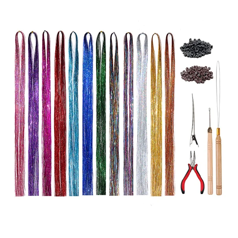 

Hair Extension Gold Wire Hair Extension Wire Tinsel Set Heat Resistant Fairy Hair Tinsel Set With Tools